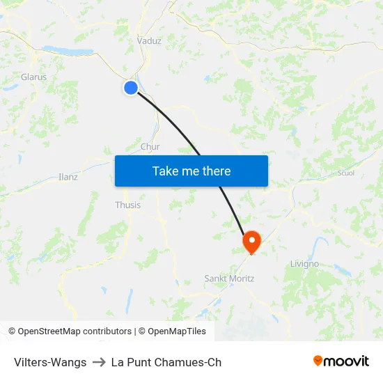Vilters-Wangs to La Punt Chamues-Ch map