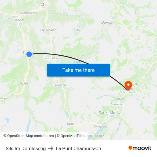 Sils Im Domleschg to La Punt Chamues-Ch map