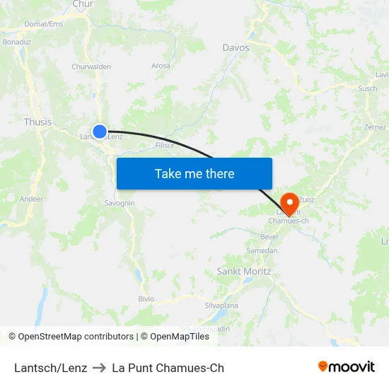Lantsch/Lenz to La Punt Chamues-Ch map