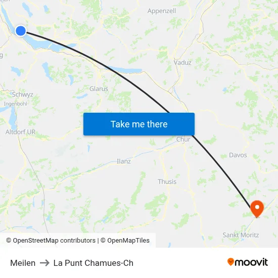 Meilen to La Punt Chamues-Ch map