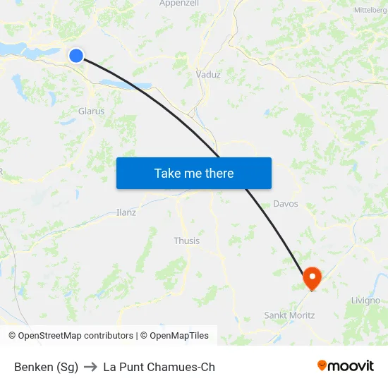 Benken (Sg) to La Punt Chamues-Ch map