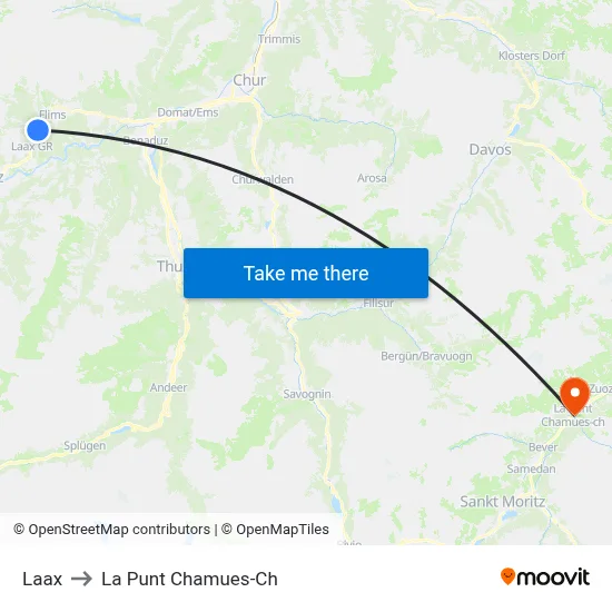 Laax to La Punt Chamues-Ch map