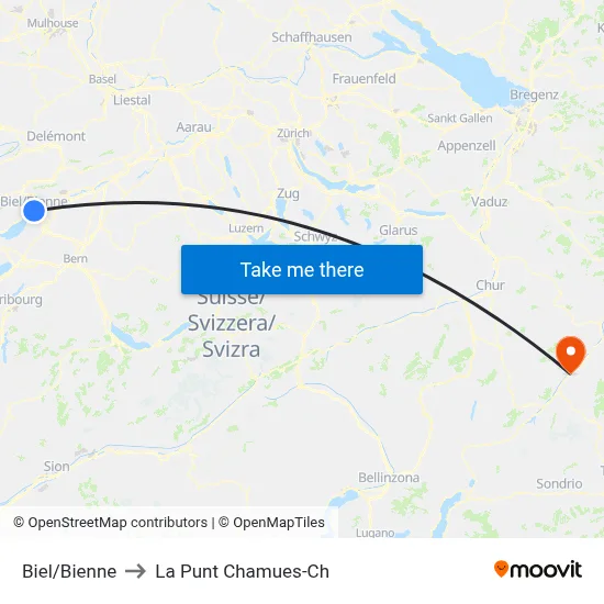 Biel/Bienne to La Punt Chamues-Ch map
