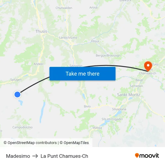 Madesimo to La Punt Chamues-Ch map