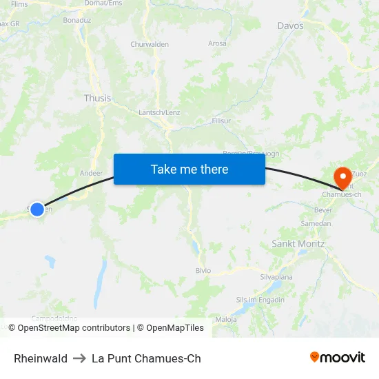 Rheinwald to La Punt Chamues-Ch map