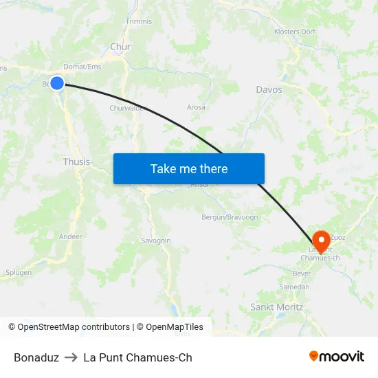 Bonaduz to La Punt Chamues-Ch map