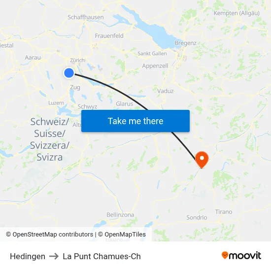Hedingen to La Punt Chamues-Ch map