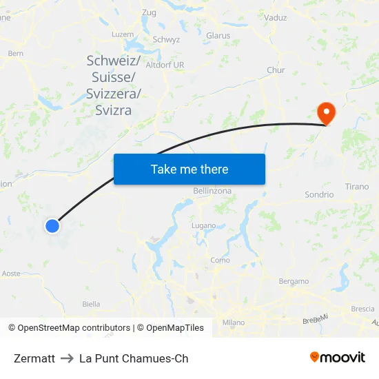 Zermatt to La Punt Chamues-Ch map