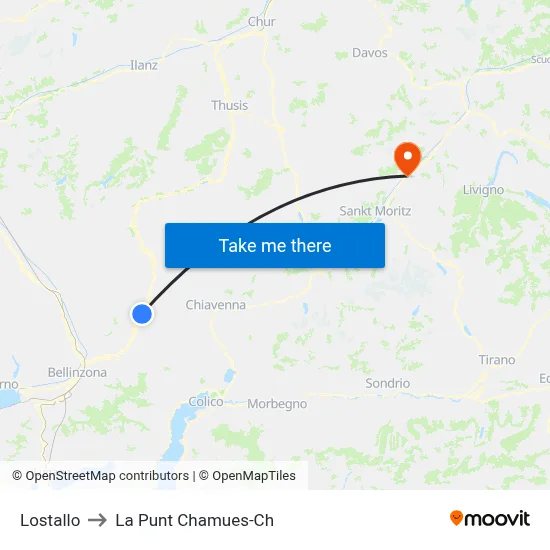 Lostallo to La Punt Chamues-Ch map