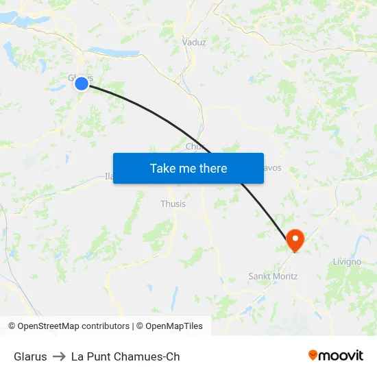 Glarus to La Punt Chamues-Ch map