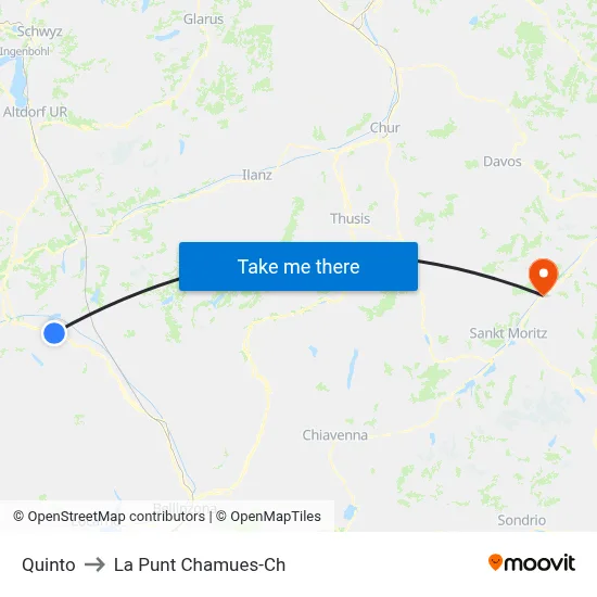 Quinto to La Punt Chamues-Ch map