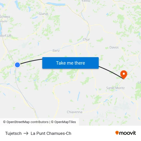 Tujetsch to La Punt Chamues-Ch map