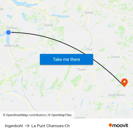 Ingenbohl to La Punt Chamues-Ch map