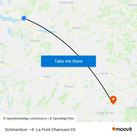 Schmerikon to La Punt Chamues-Ch map