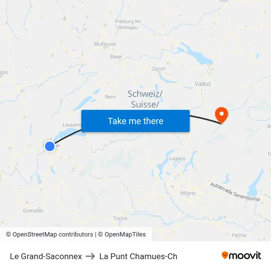 Le Grand-Saconnex to La Punt Chamues-Ch map