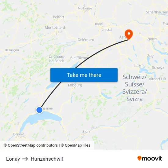 Lonay to Hunzenschwil map