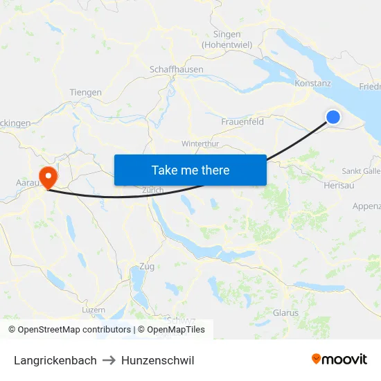 Langrickenbach to Hunzenschwil map