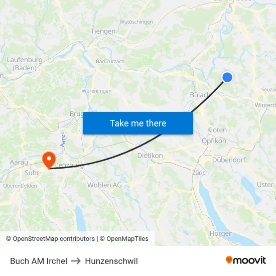 Buch AM Irchel to Hunzenschwil map