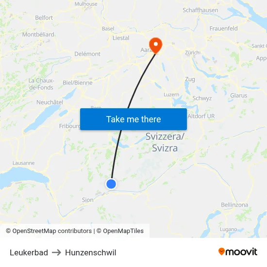 Leukerbad to Hunzenschwil map