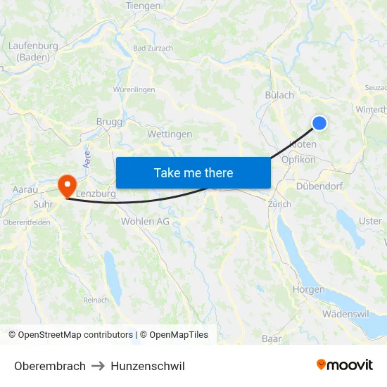 Oberembrach to Hunzenschwil map