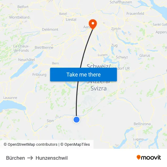 Bürchen to Hunzenschwil map