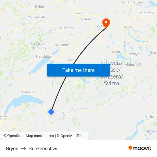 Gryon to Hunzenschwil map
