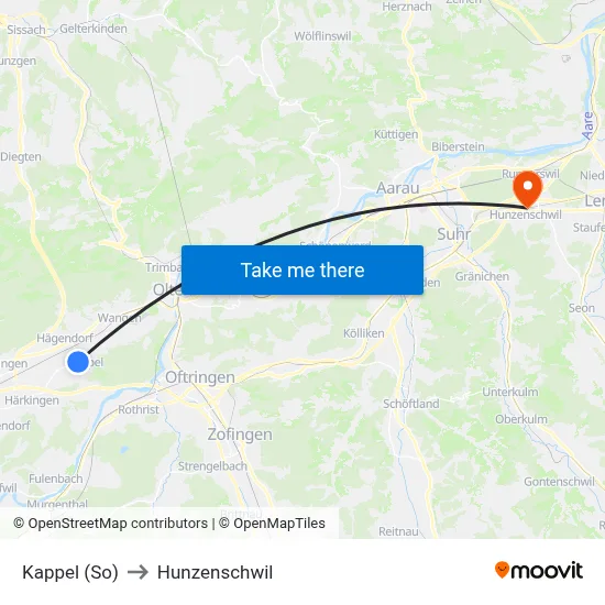 Kappel (So) to Hunzenschwil map