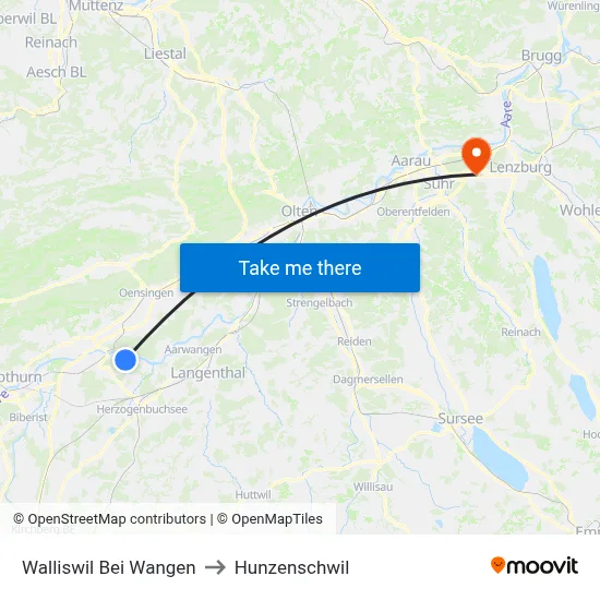 Walliswil Bei Wangen to Hunzenschwil map