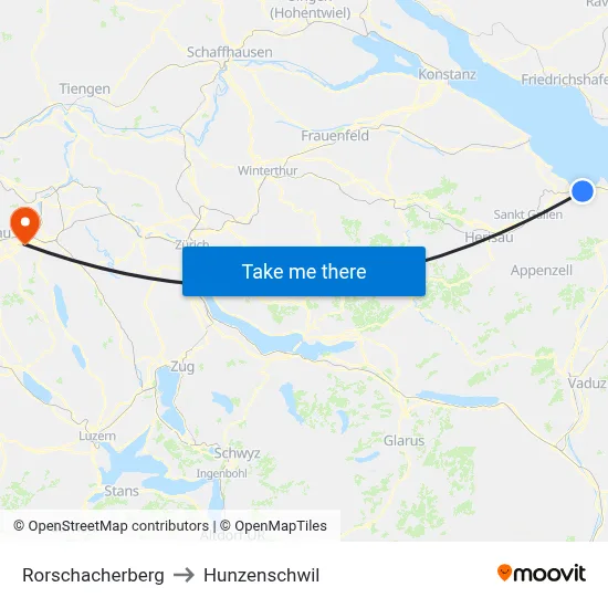 Rorschacherberg to Hunzenschwil map