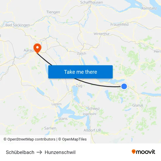 Schübelbach to Hunzenschwil map