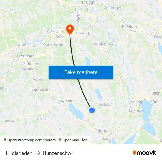 Hildisrieden to Hunzenschwil map