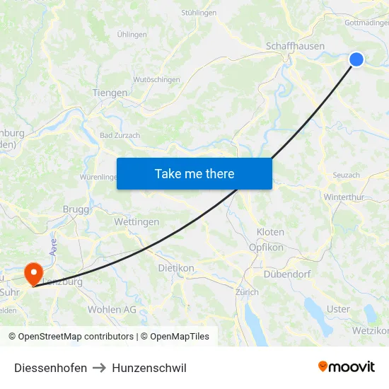 Diessenhofen to Hunzenschwil map