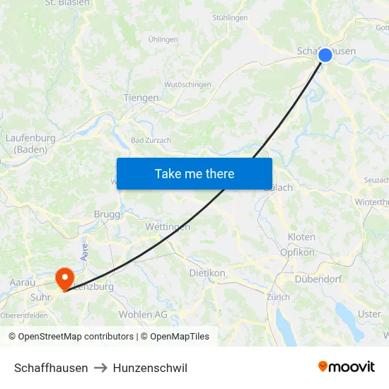 Schaffhausen to Hunzenschwil map