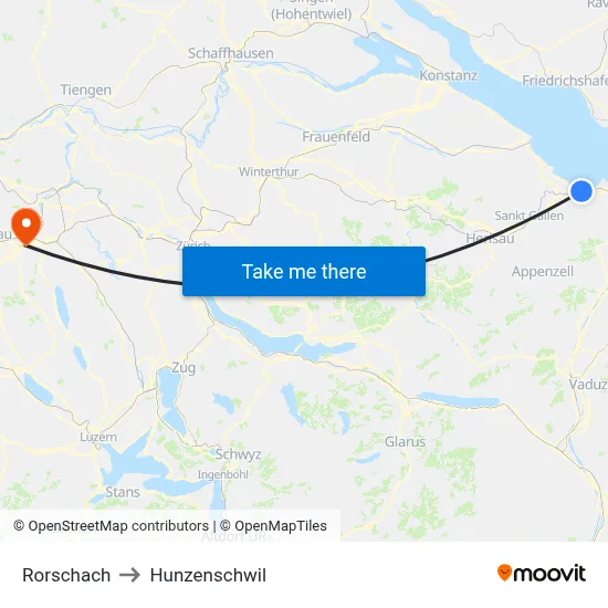 Rorschach to Hunzenschwil map