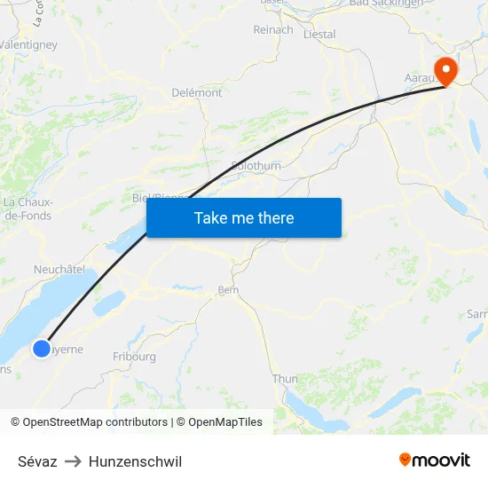 Sévaz to Hunzenschwil map