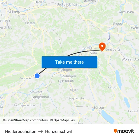 Niederbuchsiten to Hunzenschwil map