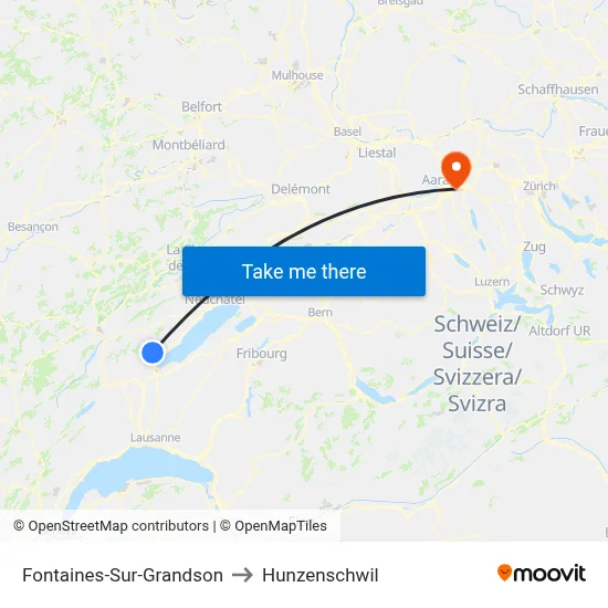 Fontaines-Sur-Grandson to Hunzenschwil map