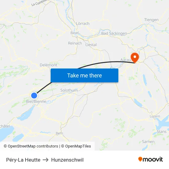 Péry-La Heutte to Hunzenschwil map