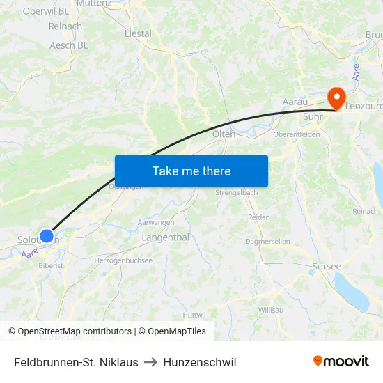 Feldbrunnen-St. Niklaus to Hunzenschwil map