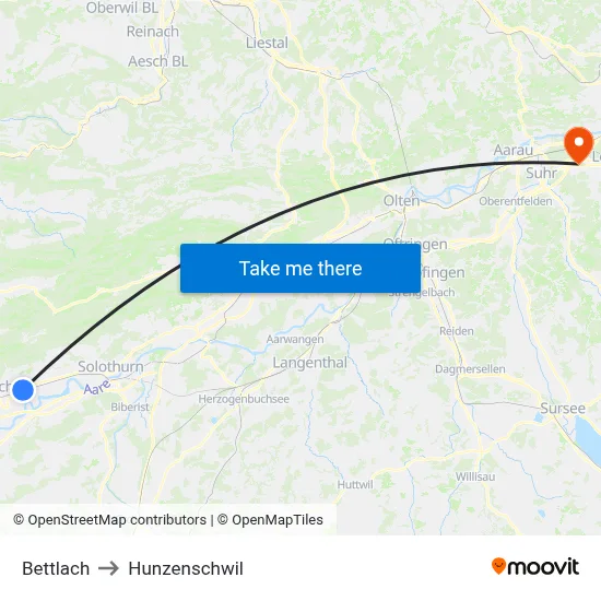 Bettlach to Hunzenschwil map