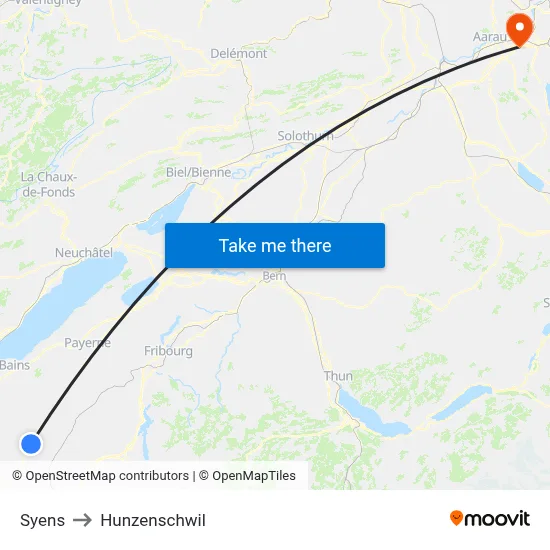 Syens to Hunzenschwil map