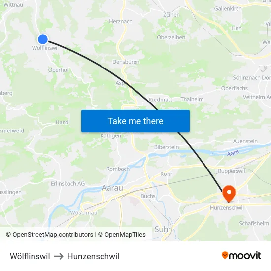 Wölflinswil to Hunzenschwil map