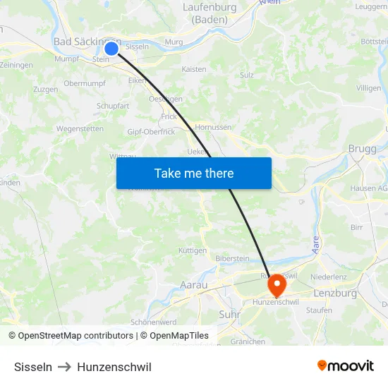 Sisseln to Hunzenschwil map