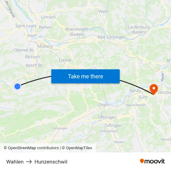 Wahlen to Hunzenschwil map
