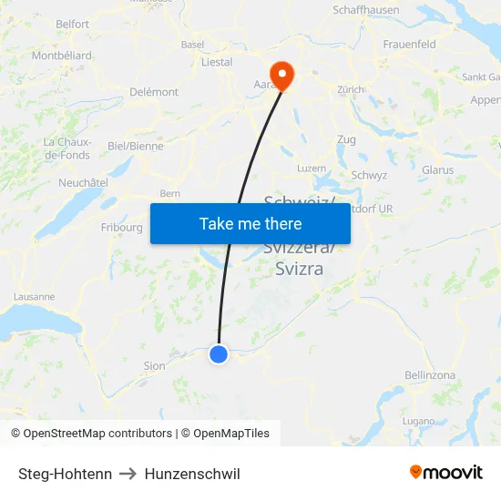 Steg-Hohtenn to Hunzenschwil map