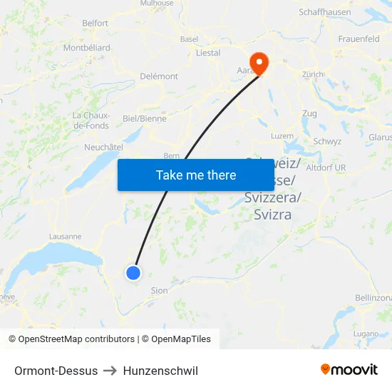 Ormont-Dessus to Hunzenschwil map