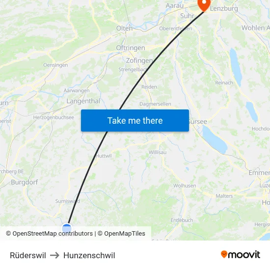 Rüderswil to Hunzenschwil map