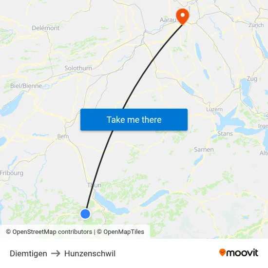 Diemtigen to Hunzenschwil map