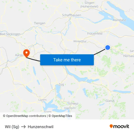 Wil (Sg) to Hunzenschwil map