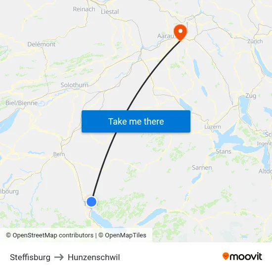 Steffisburg to Hunzenschwil map